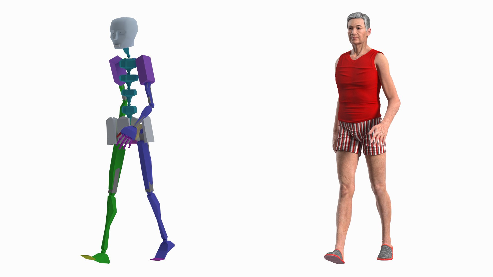 Chinese Elderly Man Underwear Style Rigged for Cinema 4D 3D model preview