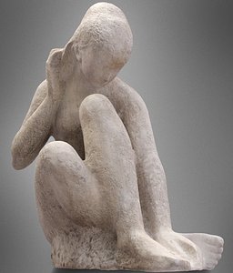 3d sitting girl statue resolution model