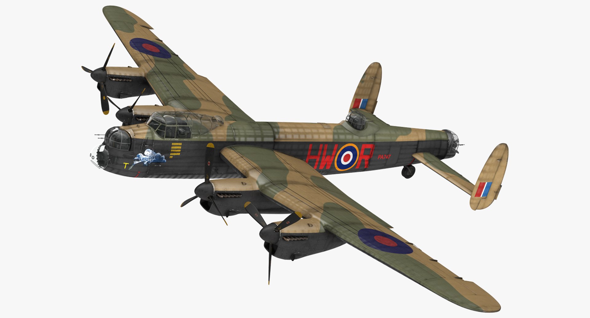 British Heavy Bomber Avro Lancaster WWII Rigged 3D model preview
