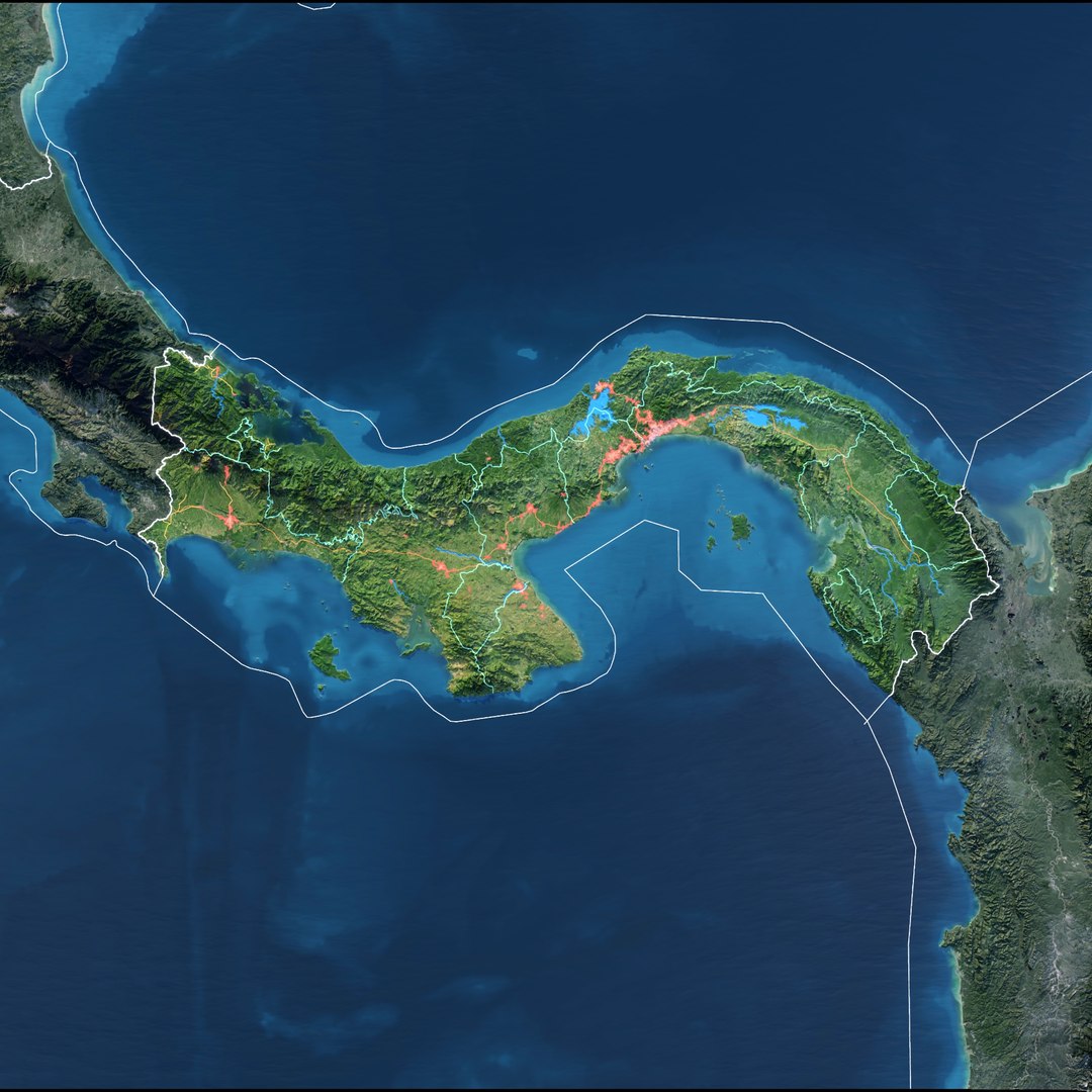 Panama Map - 15K Realistic Satellite Terrain - Elevation Model ...