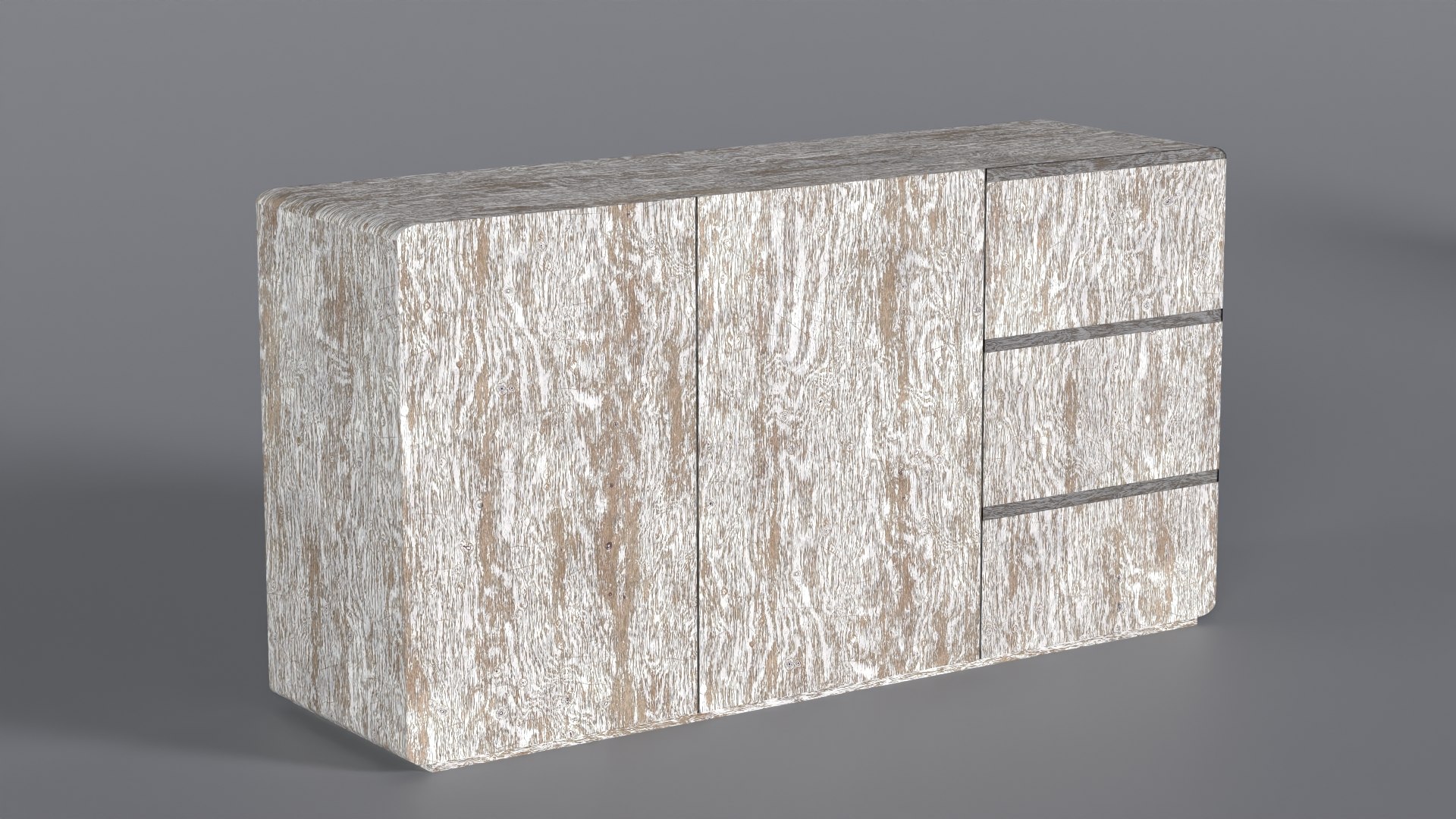 3D Low Poly White Old 2 Door 3 Drawers Dresser 3D Model True Renders UV ...