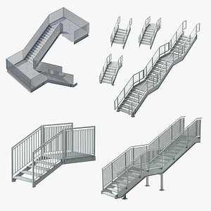 3D Industrial Metal Stair Pack Modular