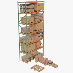 3D Cardboard Boxes Pallet And Shelf 2A
