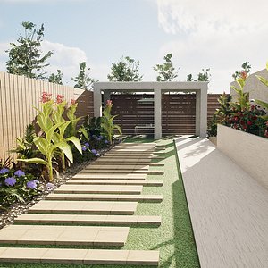 3D Linear Backyard Oasis garden