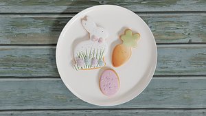 3D Cute Easter Cookie Bunny Carrot Egg model