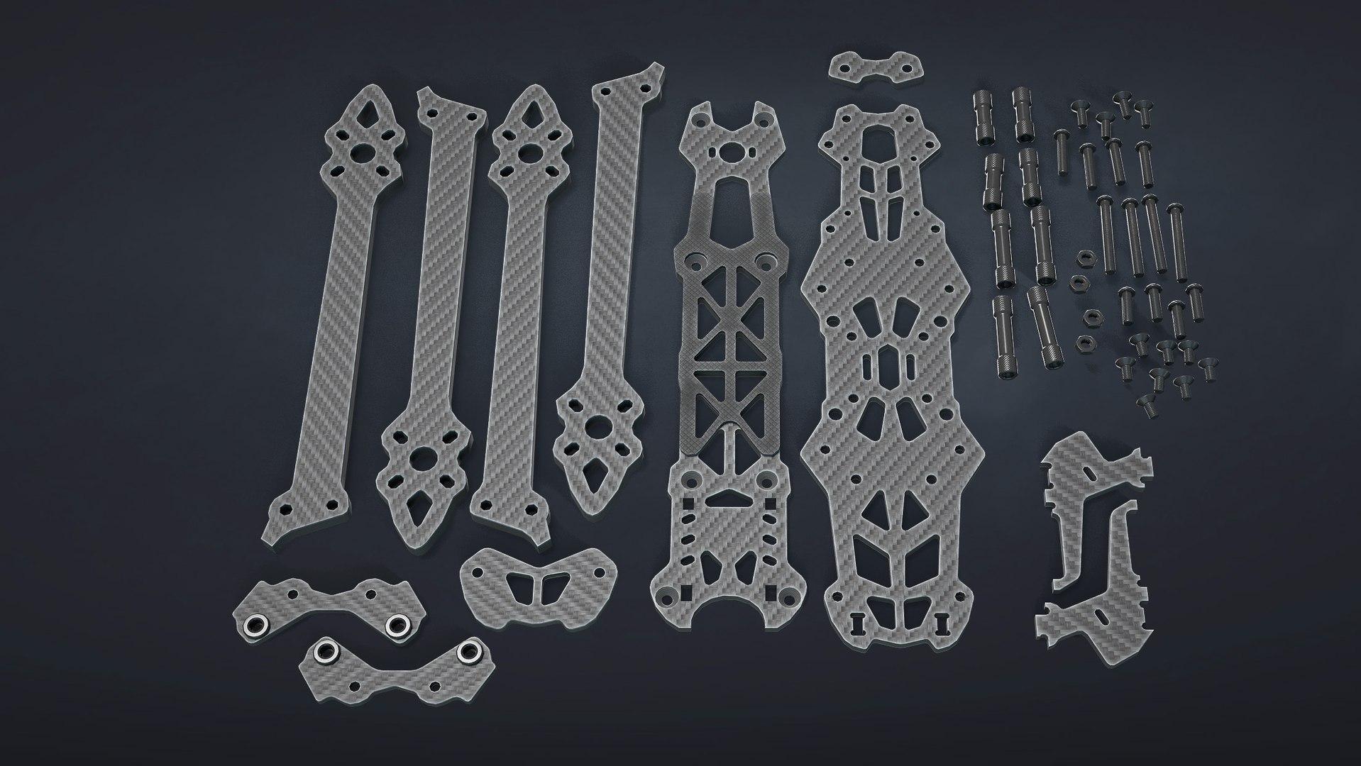 FPV Drone Frame Mark4 7 and 10 Inches Game Ready 3D model https://p.turbosquid.com/ts-thumb/Ya/7RfDTs/Gx/07_framemk4_7in_render/jpg/1737298016/1920x1080/fit_q87/9a39febd7b24ae71bb06352c2f283ea46e62e0b9/07_framemk4_7in_render.jpg