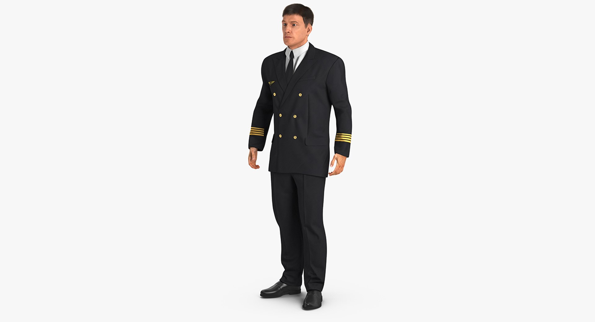 Airline Pilot with Fur Standing 3D Model 3D model preview