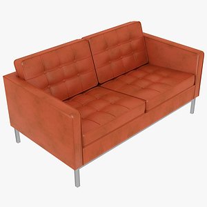 Knoll Florence Orange Leather Two Seat Sofa