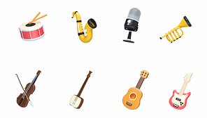3D Cartoon instrument drums trumpet guitar Ukulele violin