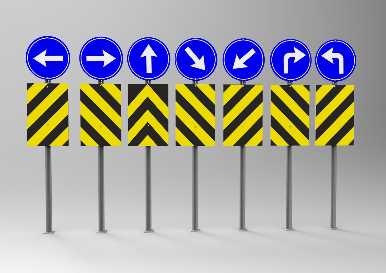 3D Rectangular and Round Traffic Sign 7 Piece - TurboSquid 1737479