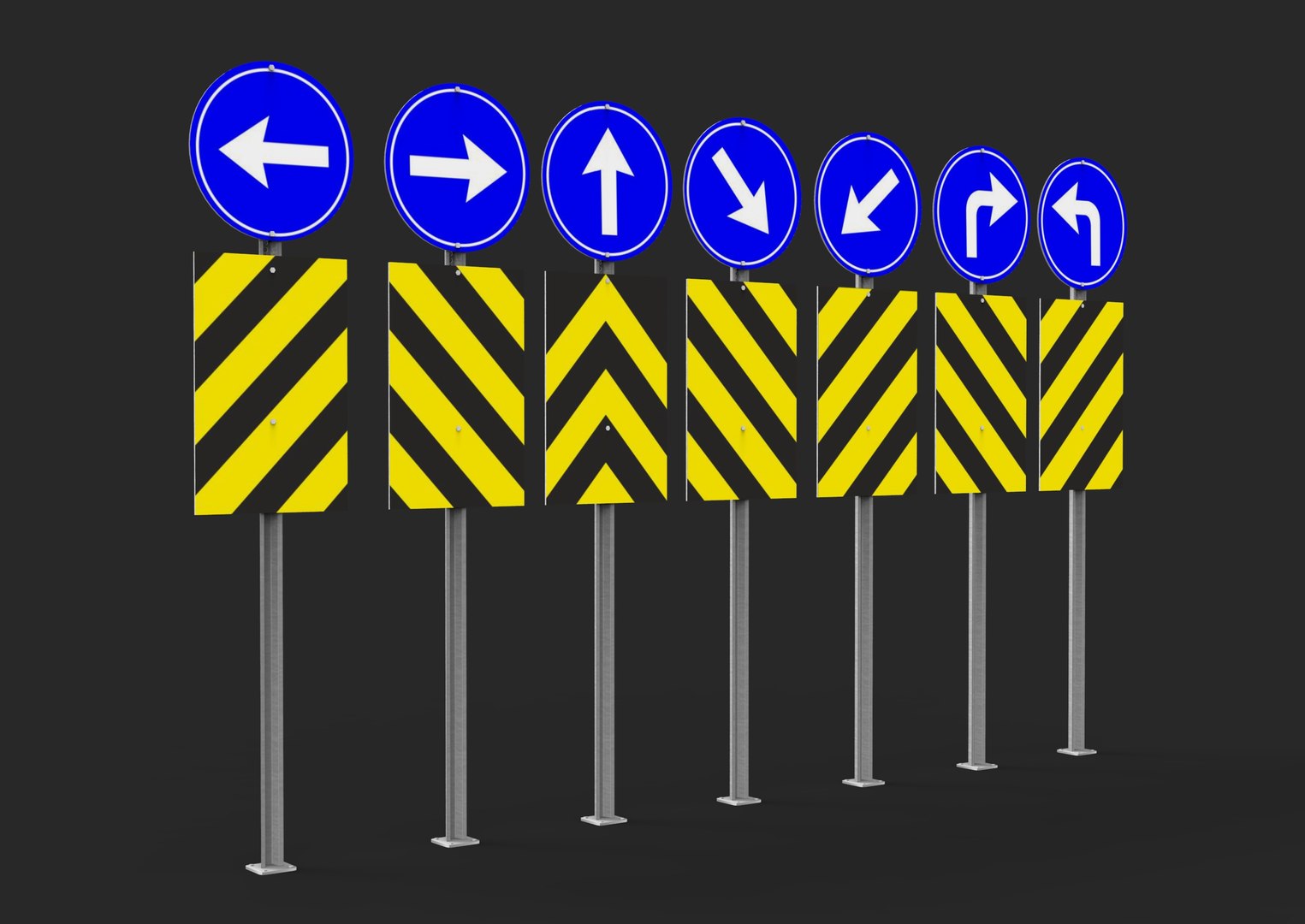 3D Rectangular and Round Traffic Sign 7 Piece - TurboSquid 1737479