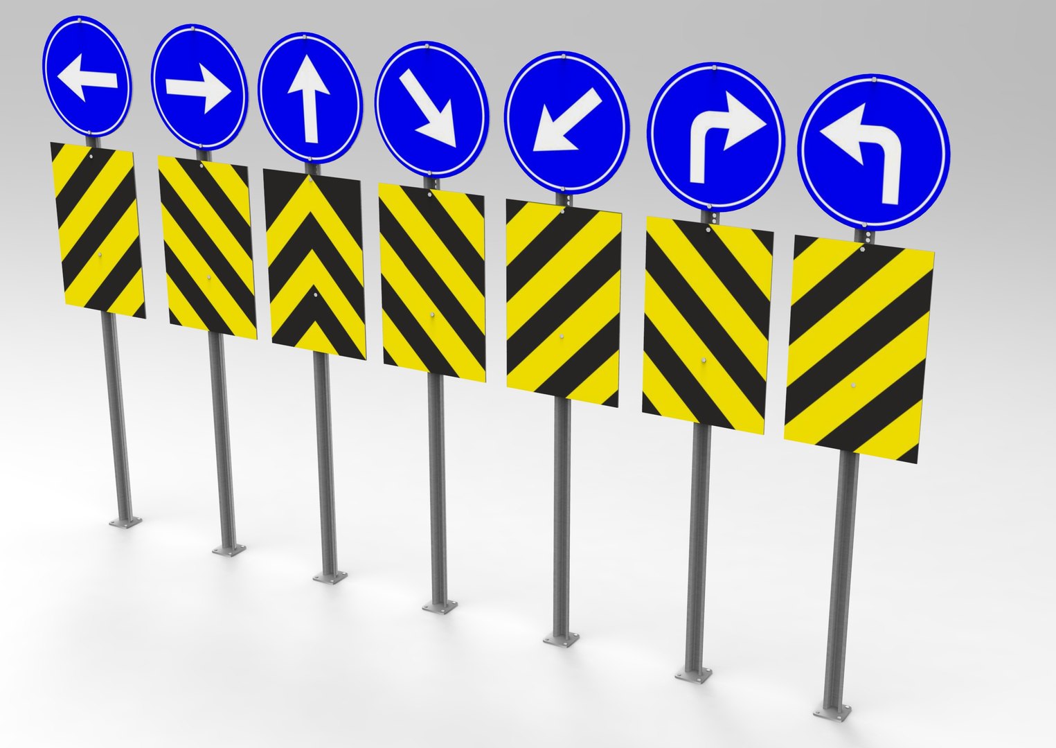 3D Rectangular and Round Traffic Sign 7 Piece - TurboSquid 1737479