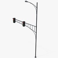Red Traffic Light And Street Light Pole