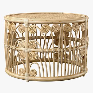 Bamboo Round table with rattan tabletop 3D