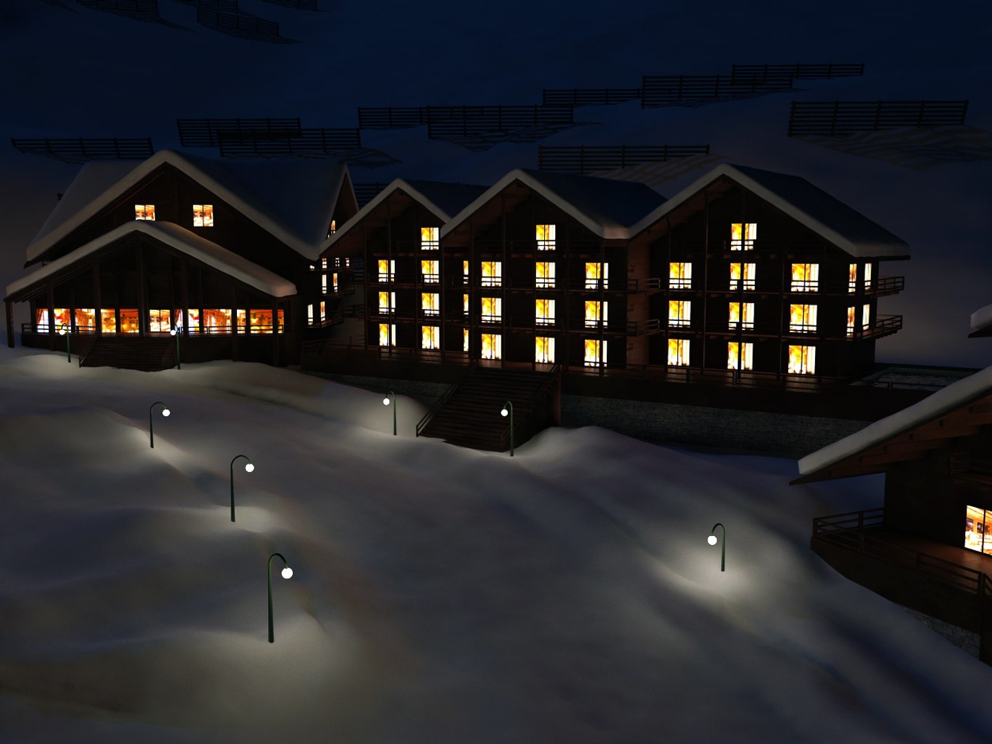 Ski Town Scene 3d Model