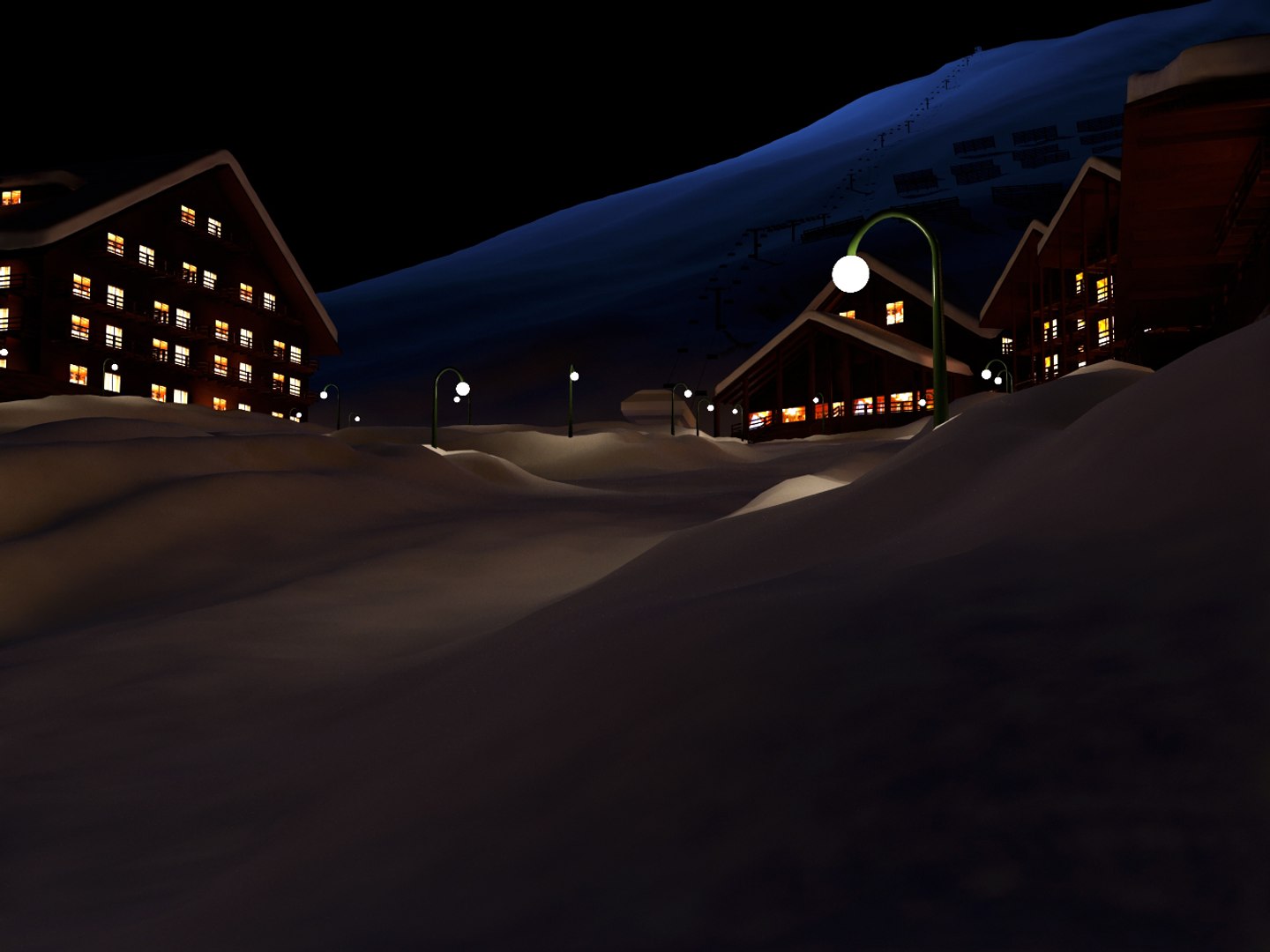 Ski Town Scene 3d Model