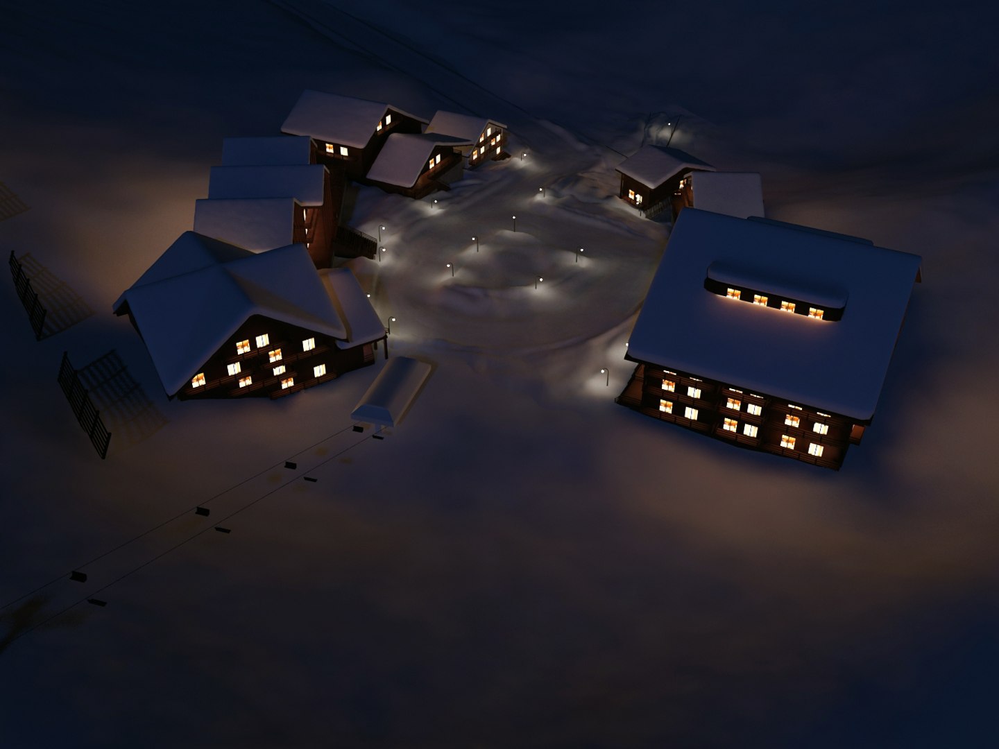 Ski Town Scene 3d Model