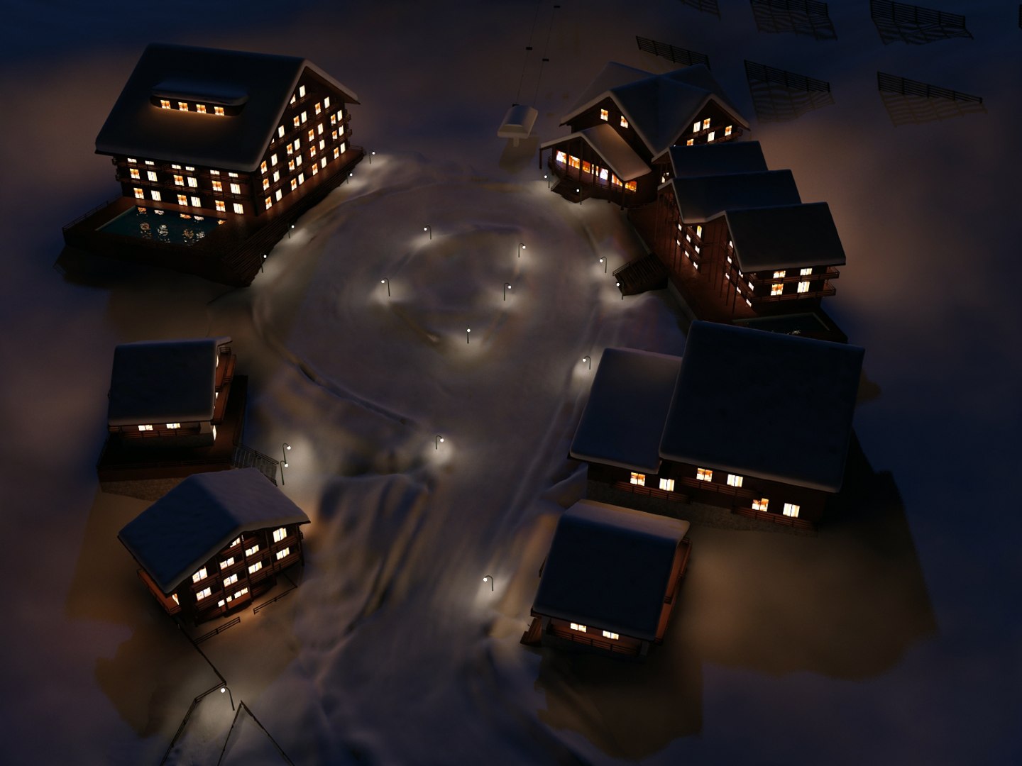 Ski Town Scene 3d Model