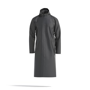 Black Rain Coat - waterproof raincoat jacket 3D model