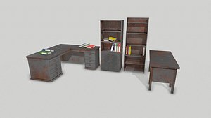 Old Office Desks Cabinets and Folders 3D