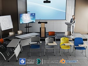 Classic Japanese School Classroom Interior Scene 3D model