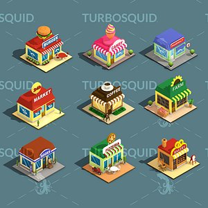 3D Low Poly Stores House ver 2 Isometric Low-poly 3D model