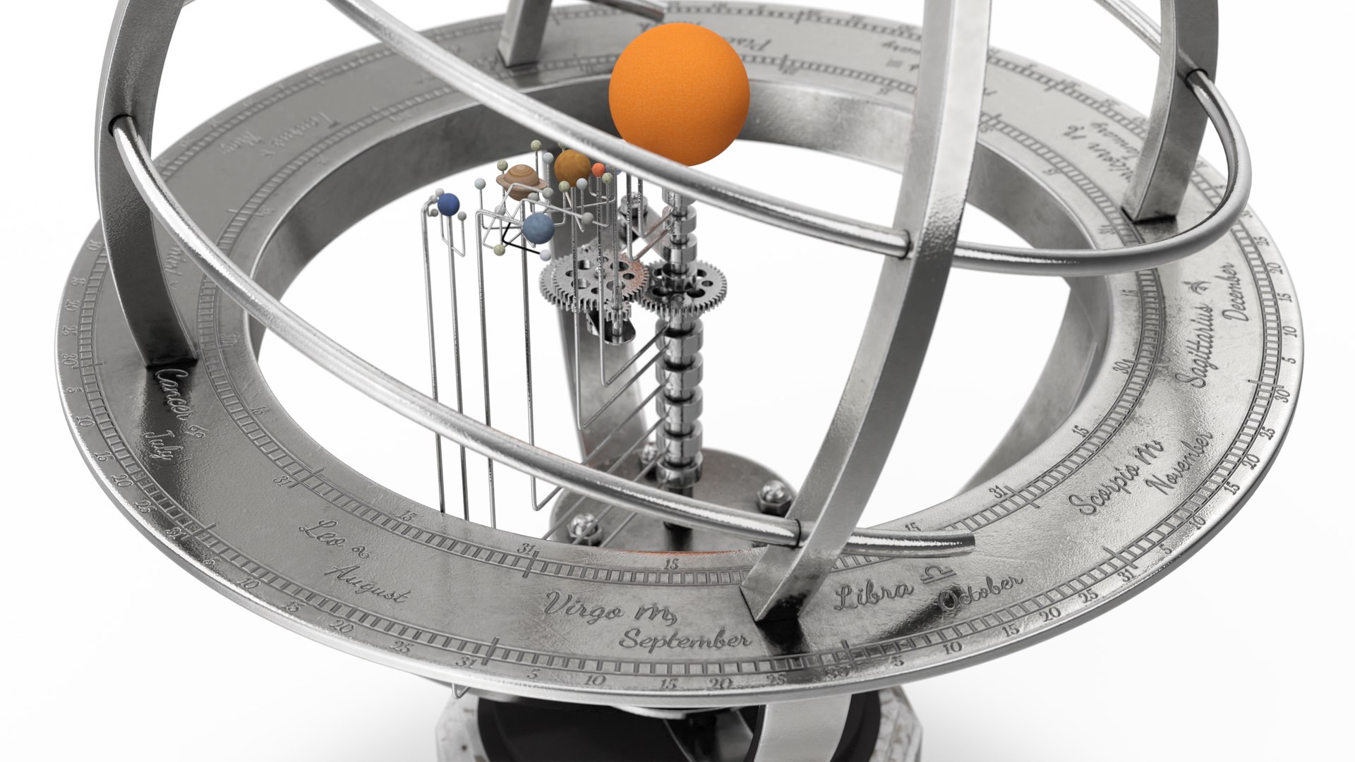 3D Silver Solar System Orrery With Marble Base Rigged For Maya ...