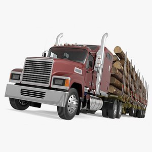 Freight Truck with Logging Trailer with Logs