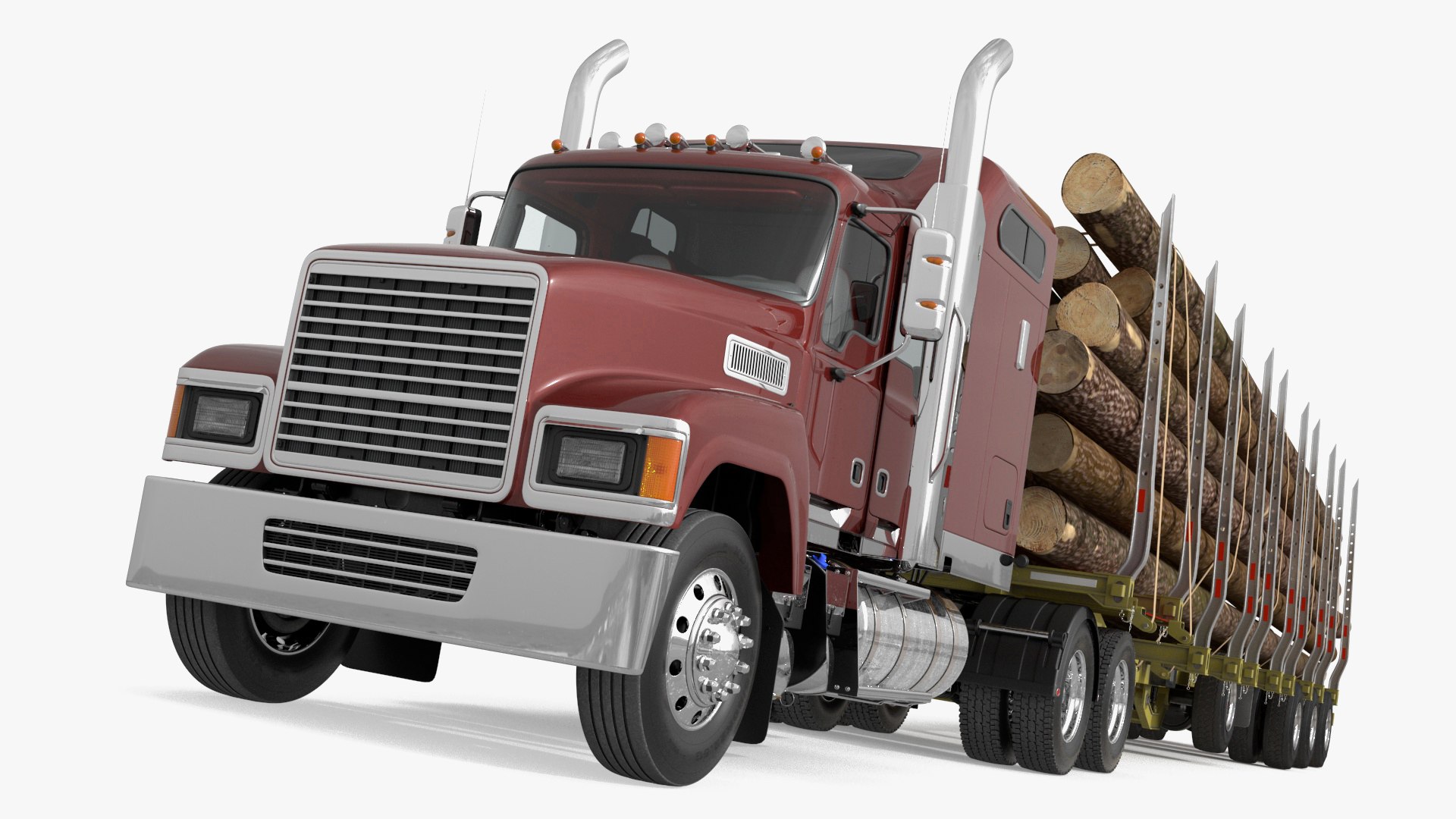 Freight Truck with Logging Trailer with Logs 3D model preview