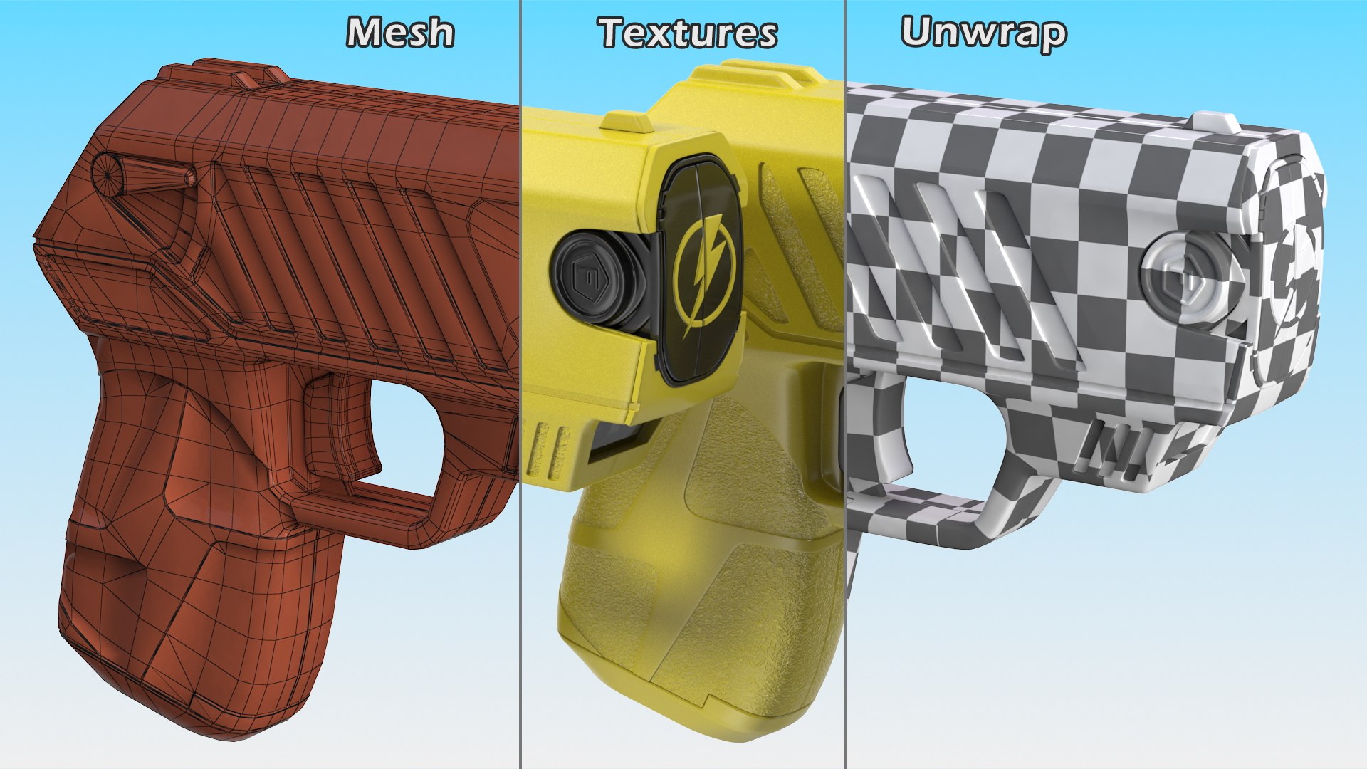 LASER Pulse Compact StunGun Yellow 3D https://p.turbosquid.com/ts-thumb/Yd/MFC8fo/t6/laserpulsecompactstun_gunyellowvray3dmodel014/jpg/1668090913/1920x1080/fit_q87/79b2bccb11345cb5ef76e8b17e1222a8cf86b8d9/laserpulsecompactstun_gunyellowvray3dmodel014.jpg