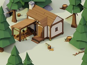 3D LowPoly Cartoon Sawmill Pack