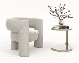 3D Modern Coffee Table and Armchair Set 82