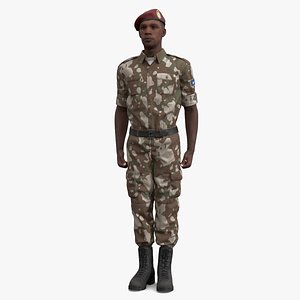 Somali Soldier Stands at Attention in Camouflage Fur