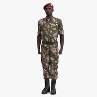 Somali Soldier Stands at Attention in Camouflage Fur