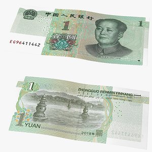 3D Chinese 1 Yuan CNY 2019 Banknote