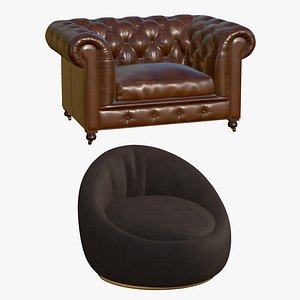 Chesterfield Single With Realistic Leather Sofa 3D