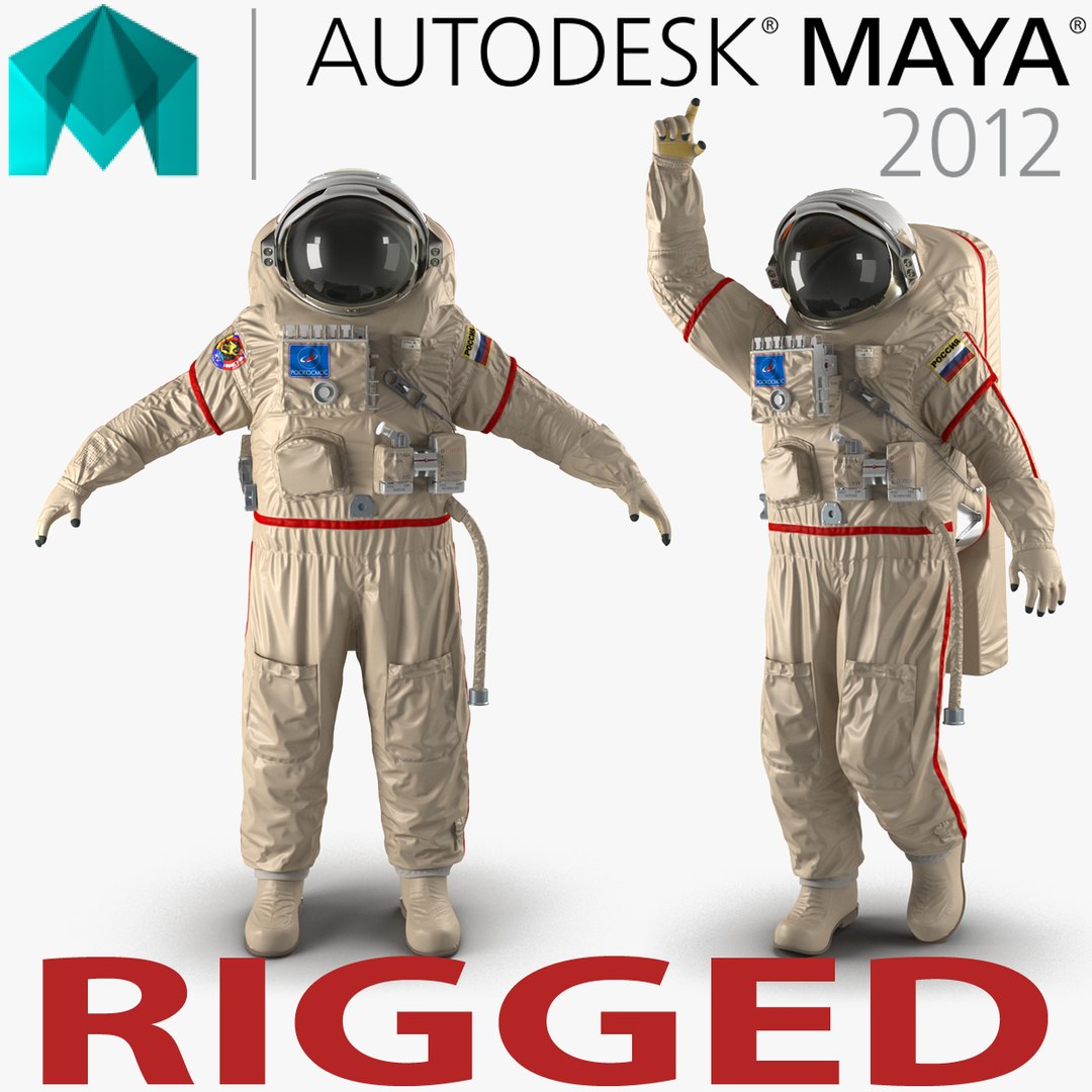 Russian Space Suit Orlan MK Rigged for Maya 3D Model 3D model preview