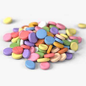 3D Set of Circular pills with 4K PBR tex and color variations