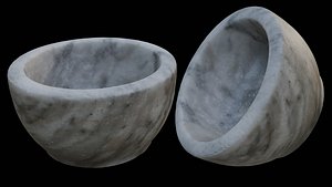 3D White Marble Mortar Bowl 3D Scan