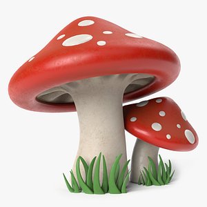 3D cartoon toadstool mushrooms