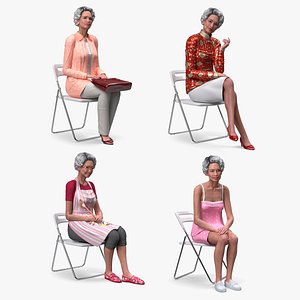 3D Asian Old Ladies Sitting Collection 2 model