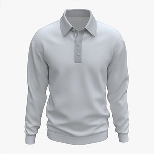 Long Sleeve Polo Shirt for Men Mockup 03 White 3D model