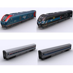 3D Amtrak ALC 42 locomotives with LHB carriages model