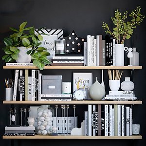 3D set books decor shelves