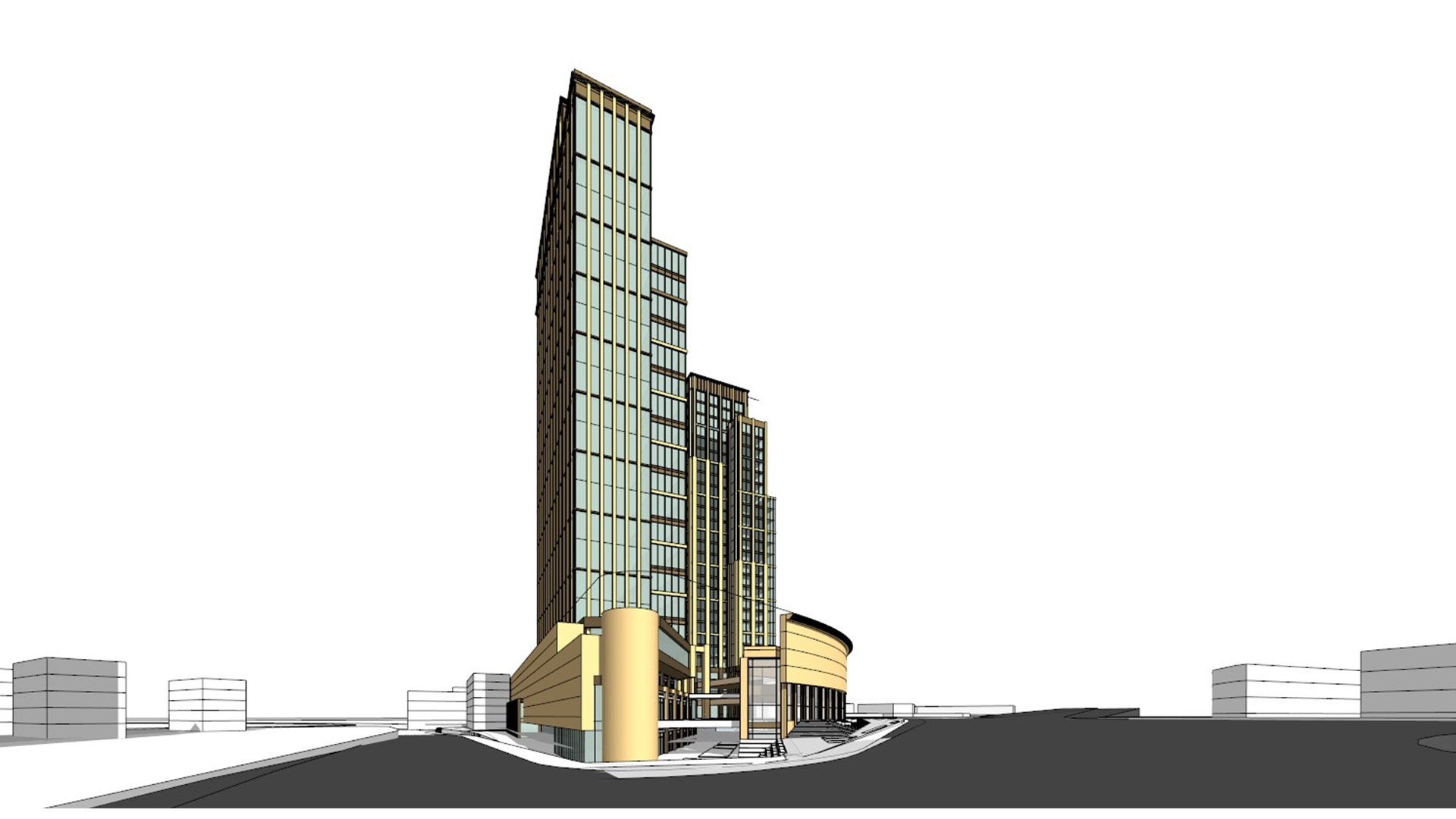 Modern City Commercial Street Office Building Sketch Design 3D Model