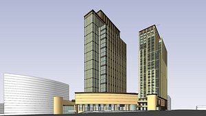 Modern city commercial street office building sketch design 3D model