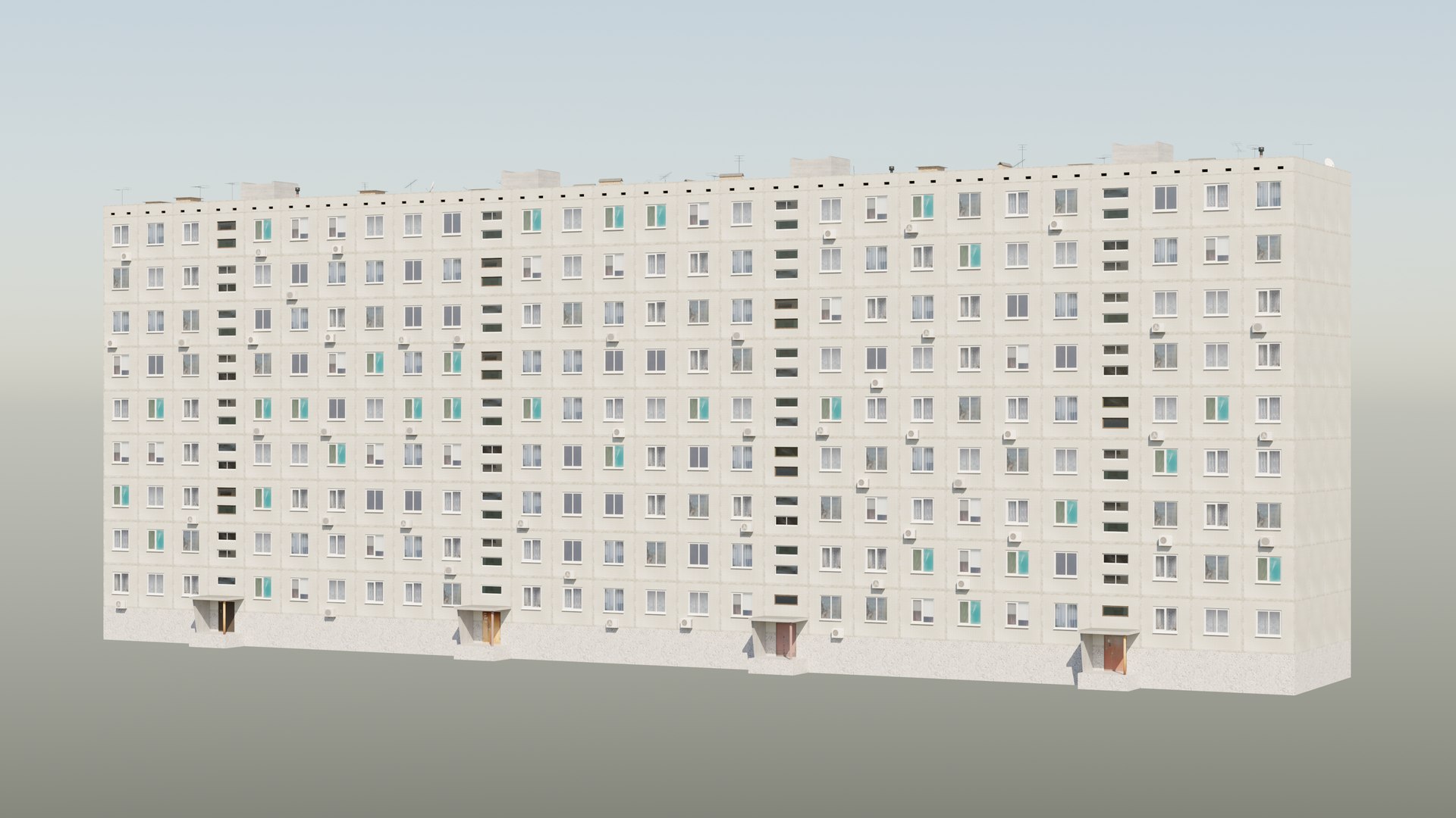 Soviet Panel Appartment Building With Four Entrances 3D Model ...