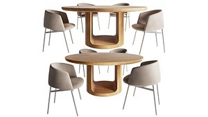 Oslo open round dining table and Collar dining chair 3D model