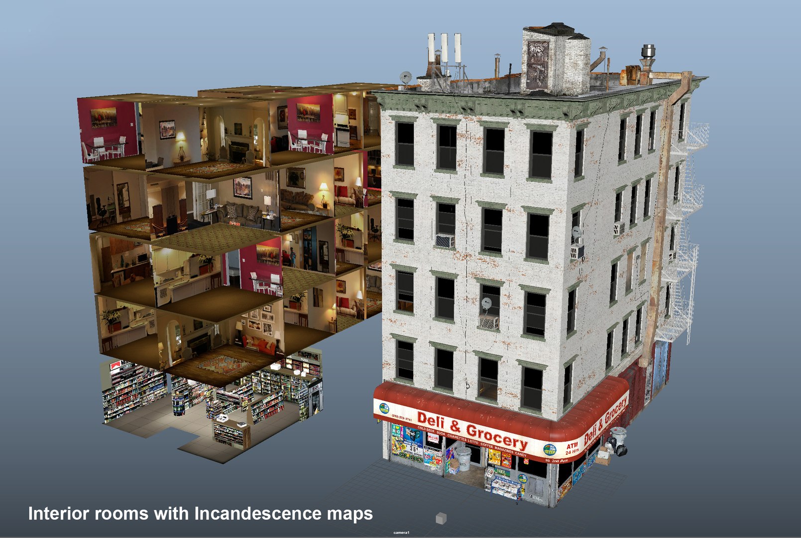 3d Deli Building Architectural Model