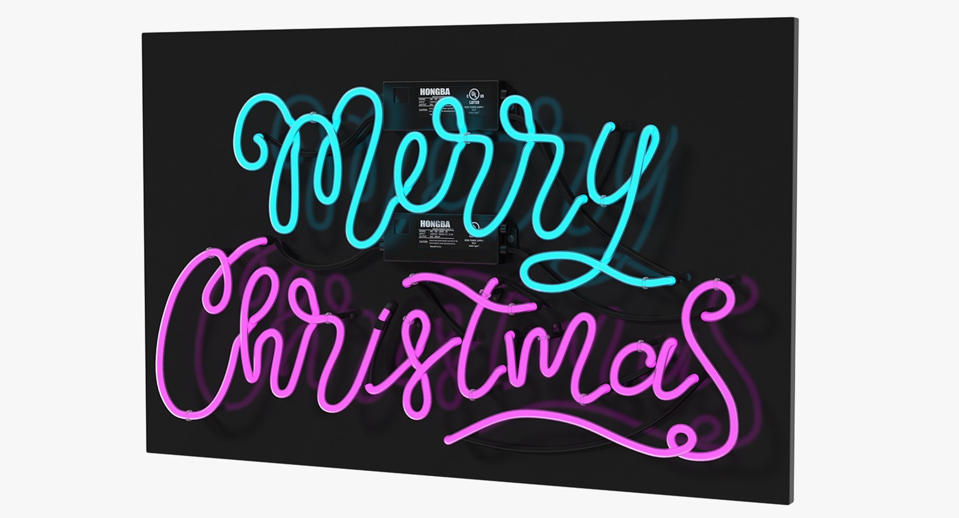 Neon Sign Merry Christmas 3D Model 3D model preview